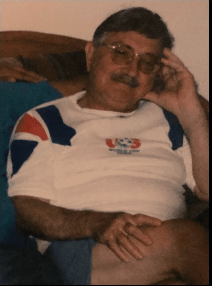Pino Cirincione relaxing in a chair, wearing the USA 1994 World Cup jersey